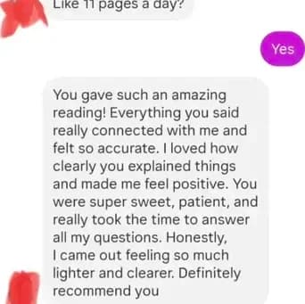 Long review calling the reading amazing, accurate, and clarifying