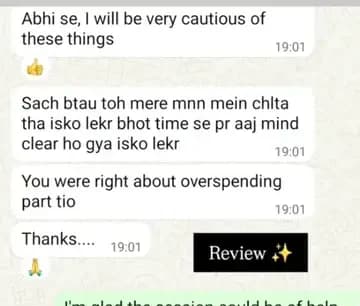 Client saying their mind cleared around overspending patterns