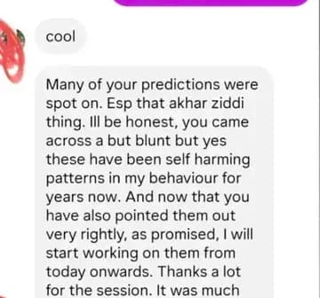 Client feedback on spot-on predictions and self-harming patterns